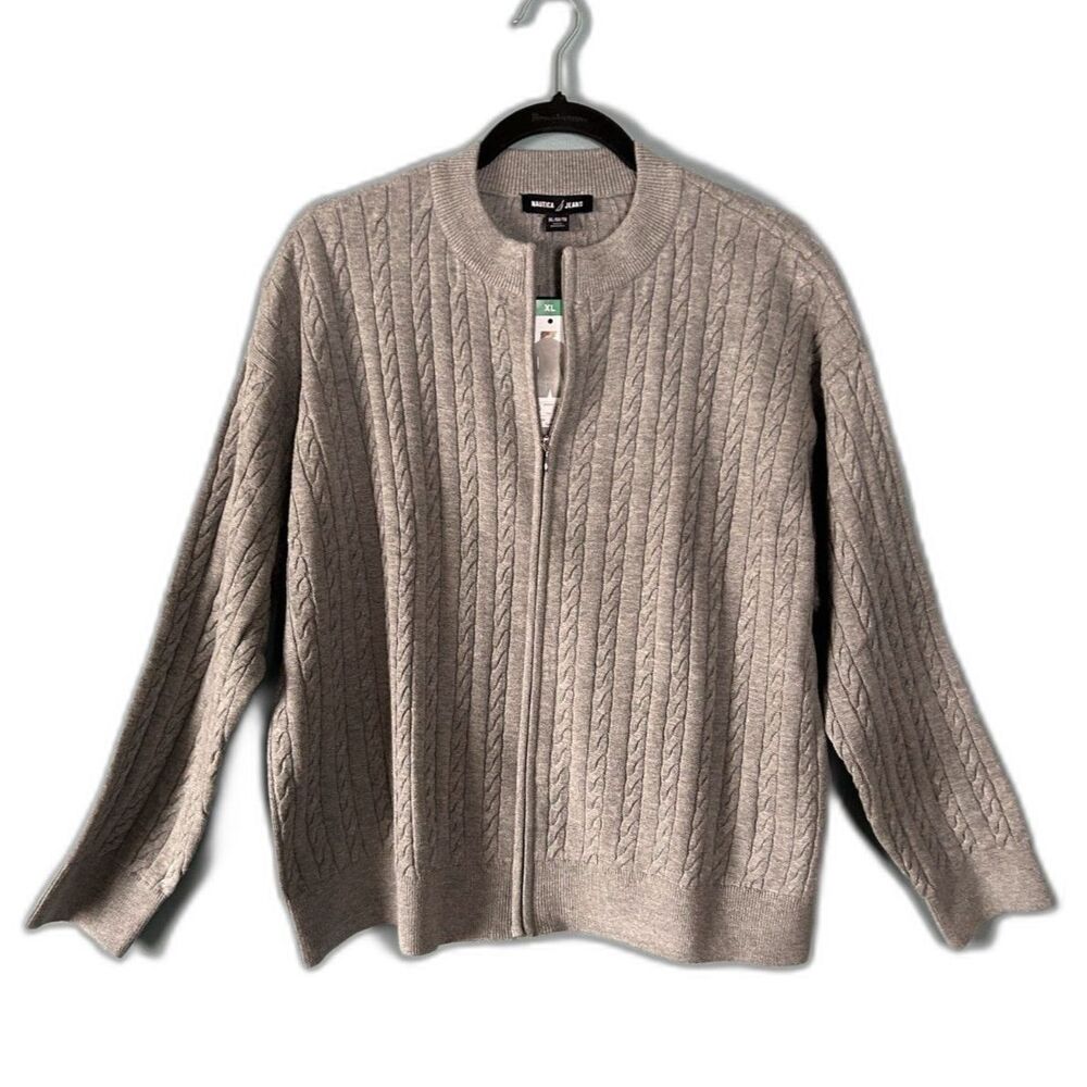 NWT women's Nautica gray cable knit full zip sweater size x-large